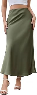 ALCEA ROSEA Women's Satin Silky High Waisted Maxi Skirts A Line Long Skirt