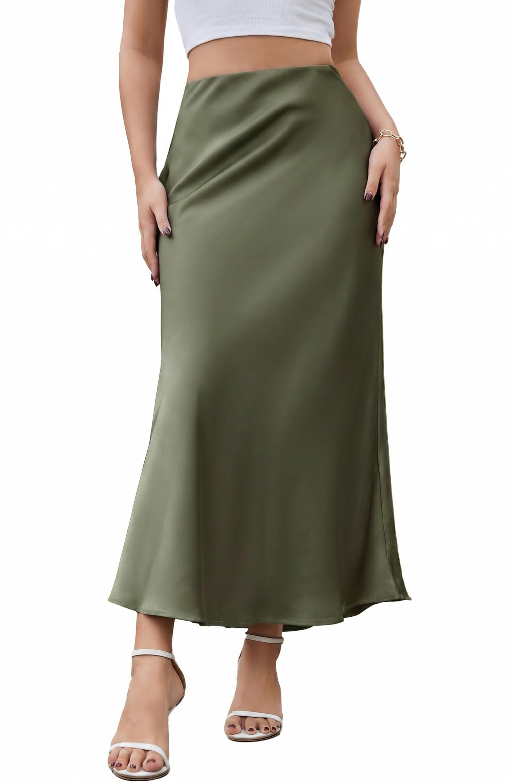 ALCEA ROSEA Women's Satin Silky High Waisted Maxi Skirts A Line Long Skirt