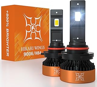HIKARI WINGS 9012/HIR2 LED Fog light, 50000LM Pure White 6000K LED Bulbs, Plug & Play IP68 Waterproof Pack of 2