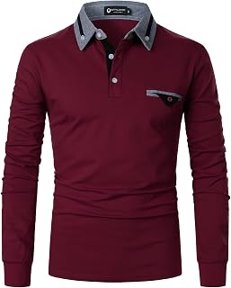 STTLZMC Men's Long Sleeve Polo Shirts Casual Fit Plaid Collar Cotton Golf T-Shirts