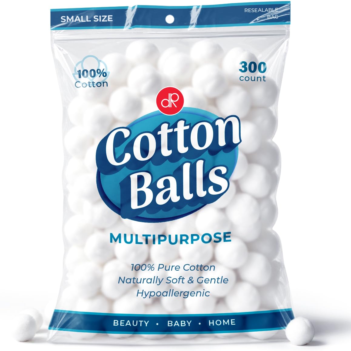 DecorRack 300 Small Cotton Balls for Make-Up, Nail Polish Removal, Pet Care, App