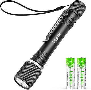 Lepro Pocket Torch Battery Powered, Small Bright LED Flashlight with Clip | 3 Modes, IPX4 Waterproof, 300lm, Aluminum Body, for Camping, Emergency, Dog Walking, Power Cut, Kids, Car, Batteries Included