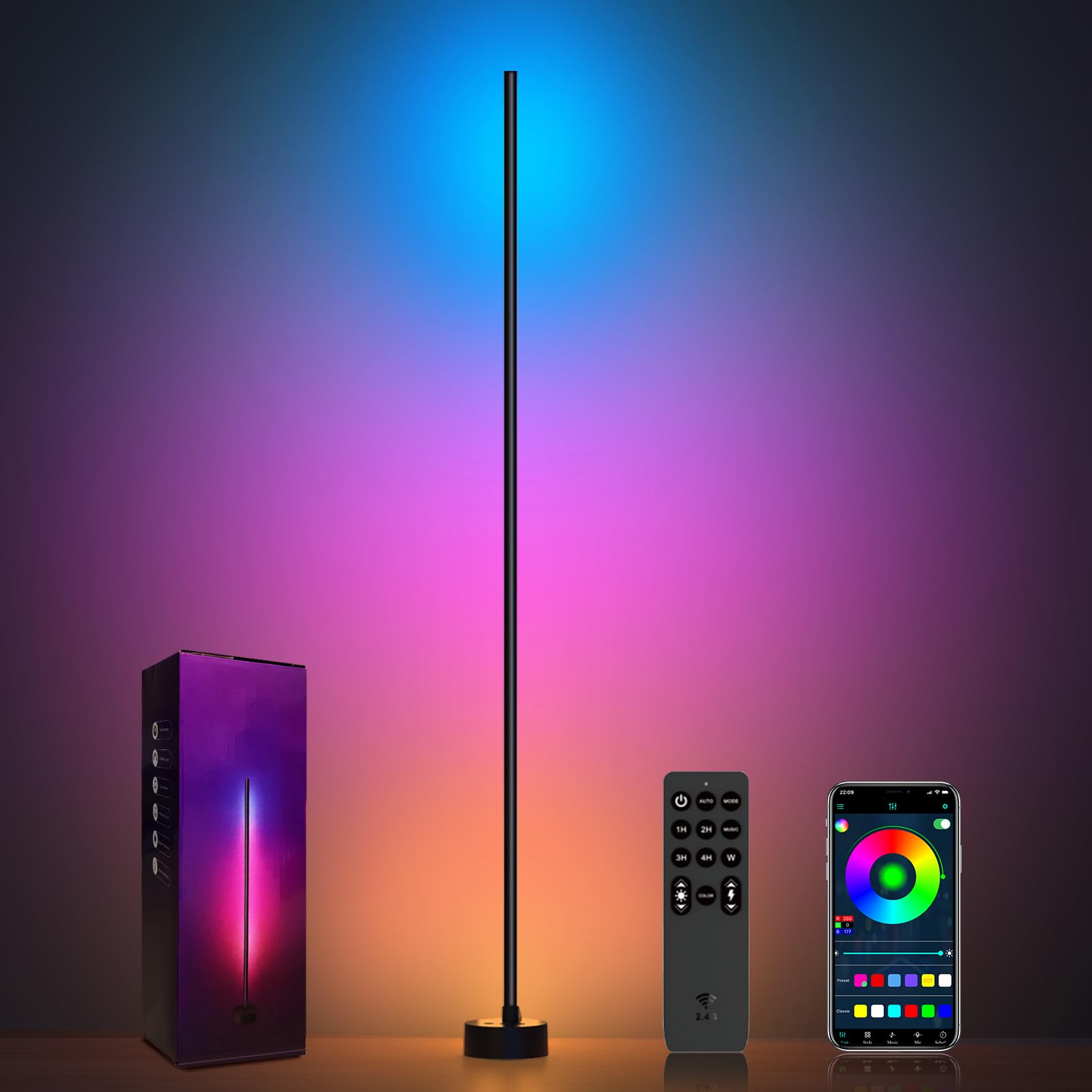 Miortior Corner Floor Lamp - Smart RGB LED Corner Lamp with App and Remote Contr