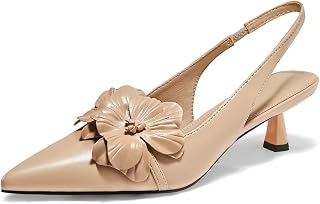 Coutgo Sandali da donna con tacco a forma di gattino, con fiore chiuso, punta chiusa, per matrimoni, feste, abiti da sera