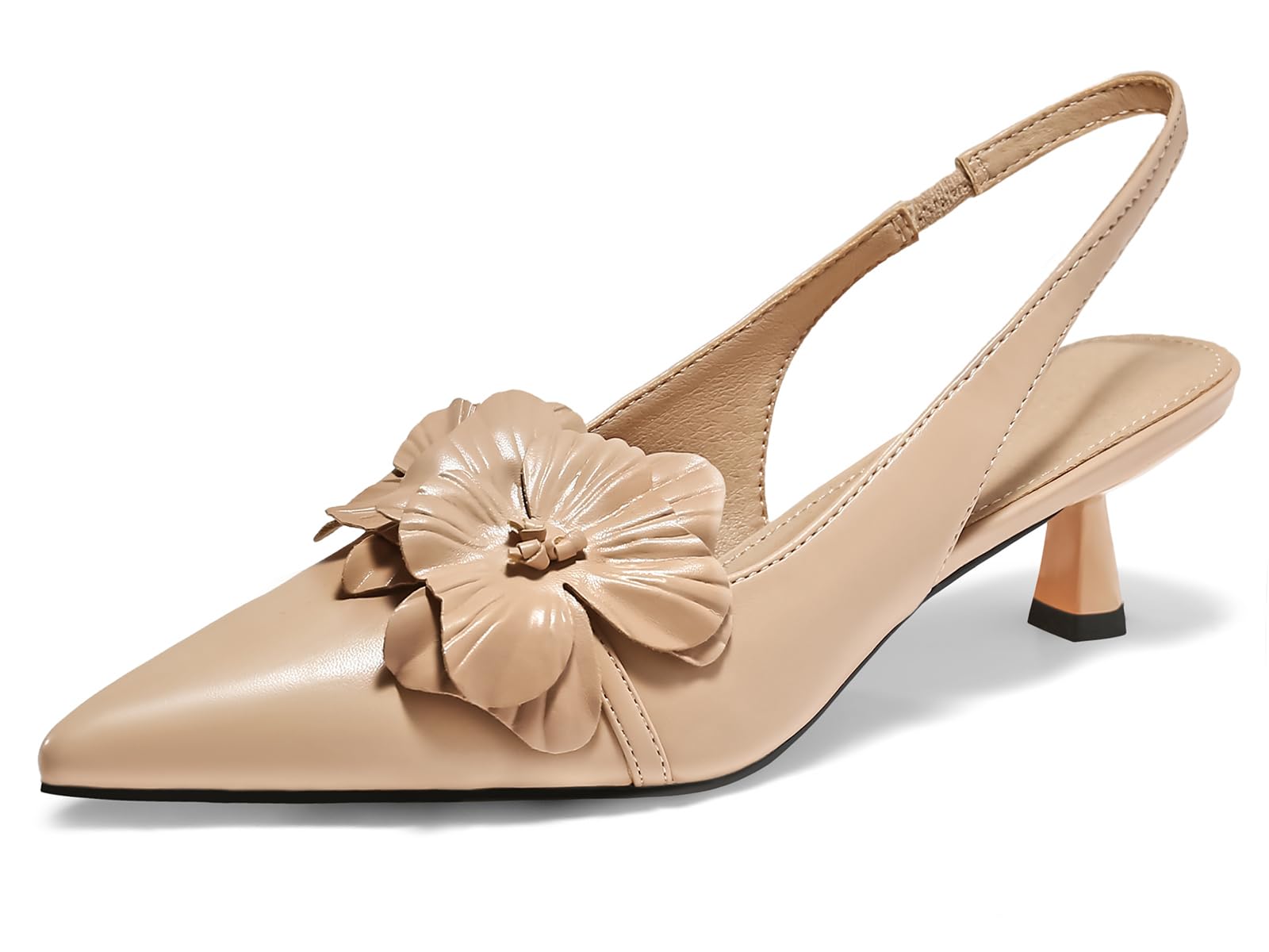 Coutgo Sandali da donna con tacco a forma di gattino, con fiore chiuso, punta ch