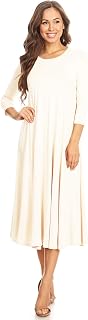 Women's Casual Basic Comfy 3/4 Sleeve Flare A-line Midi Long Maxi Dress(S-3XL)