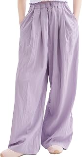 Rolanko girls wide leg pants baggy baggy pants palazzo pants for girls linen pants casual beach 6-14 years