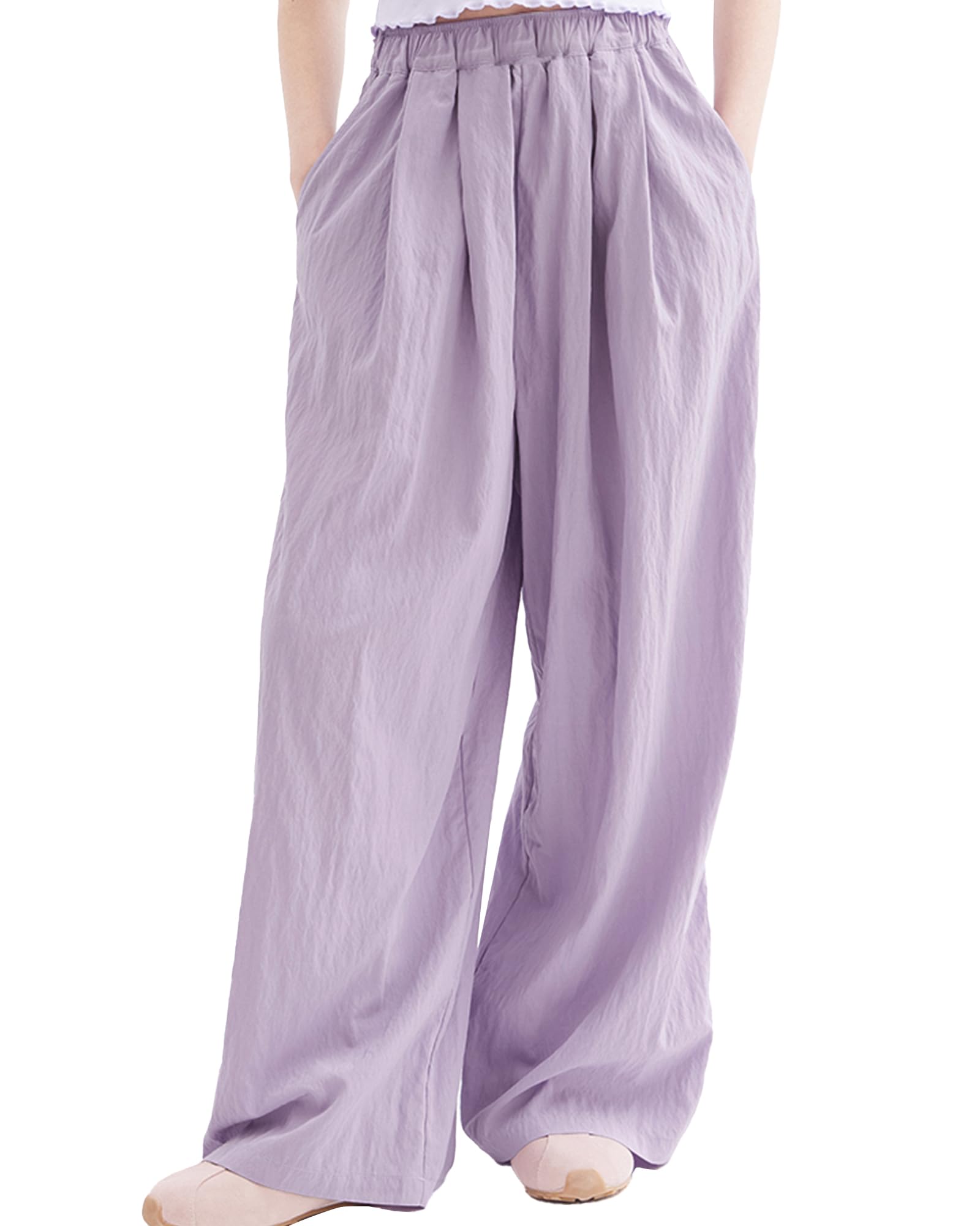 Rolanko girls wide leg pants baggy baggy pants palazzo pants for girls linen pan