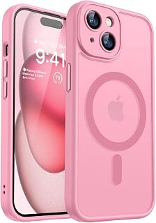 CANSHN Magnetic Compatible with iPhone 15 Case, Upgraded [Full Camera Protection] [Compatible with Magsafe] [Translucent Matte] Shockproof Protective Phone Case 6.1" - Pink