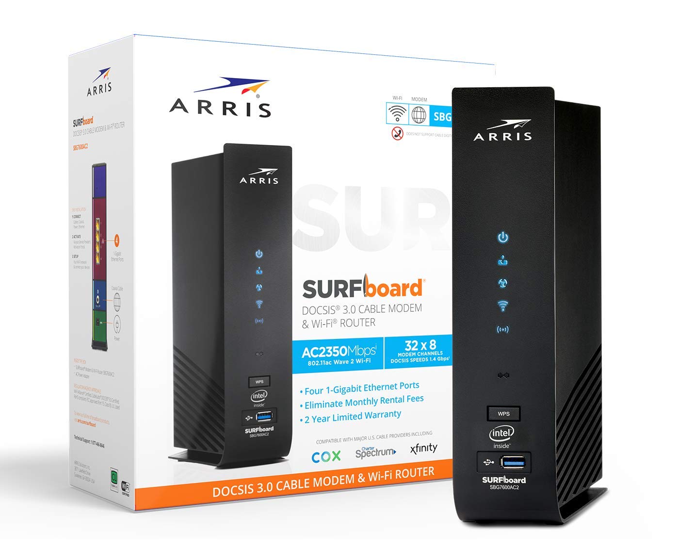 ARRIS Surfboard SBG7600AC2-RB DOCSIS 3.0 Cable Modem & AC2350 Wi-Fi Router , App