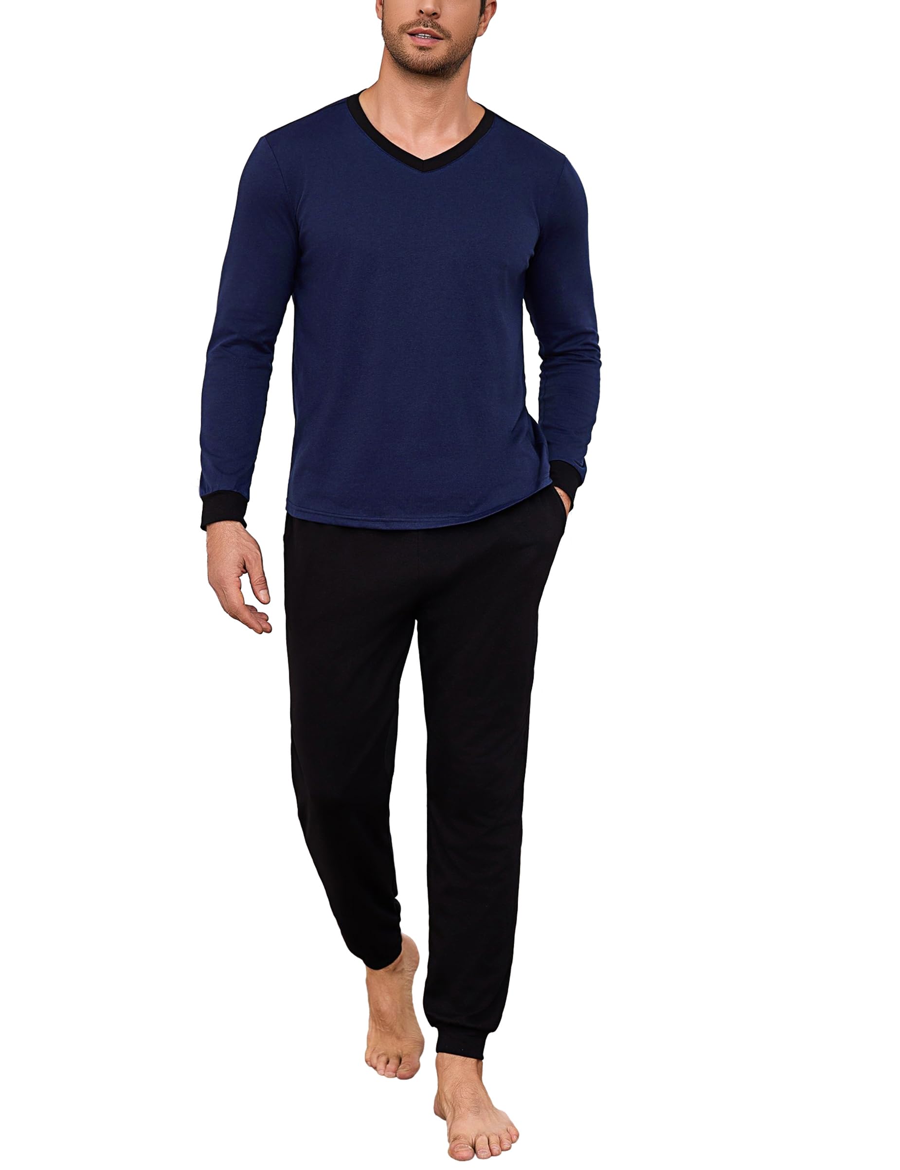 Bresdk Men's Long Striped Pyjama Set, Long Sleeve Sleepwear