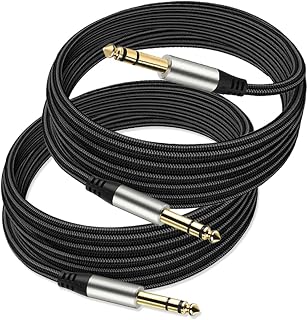 Yueyinpu Pack of 2 TRS Instrument Cable 1/4 Inch Straight 6.35mm Male Jack Nylon Braided Studio Cord (6.6 FT)