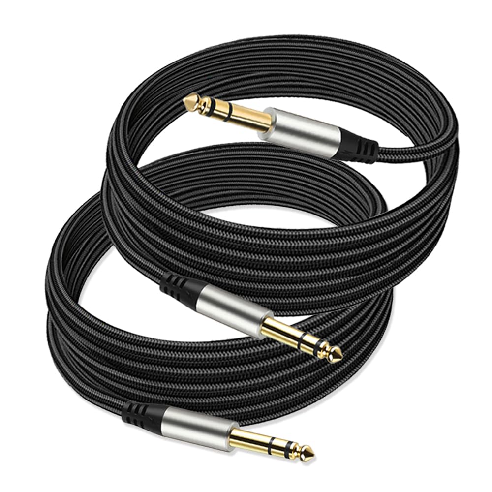 Yueyinpu Pack of 2 TRS Instrument Cable 1/4 Inch Straight 6.35mm Male Jack Nylon