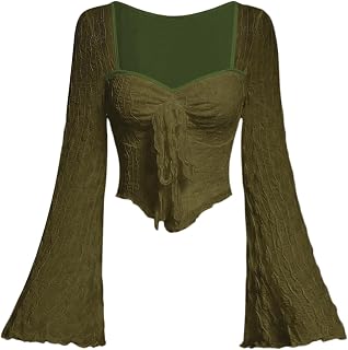 SOLY HUX Women's Long Bell Sleeve Tops Mesh Sweetheart Neck Going Out Crop Top Casual Asymmetrical T Shirts Tees