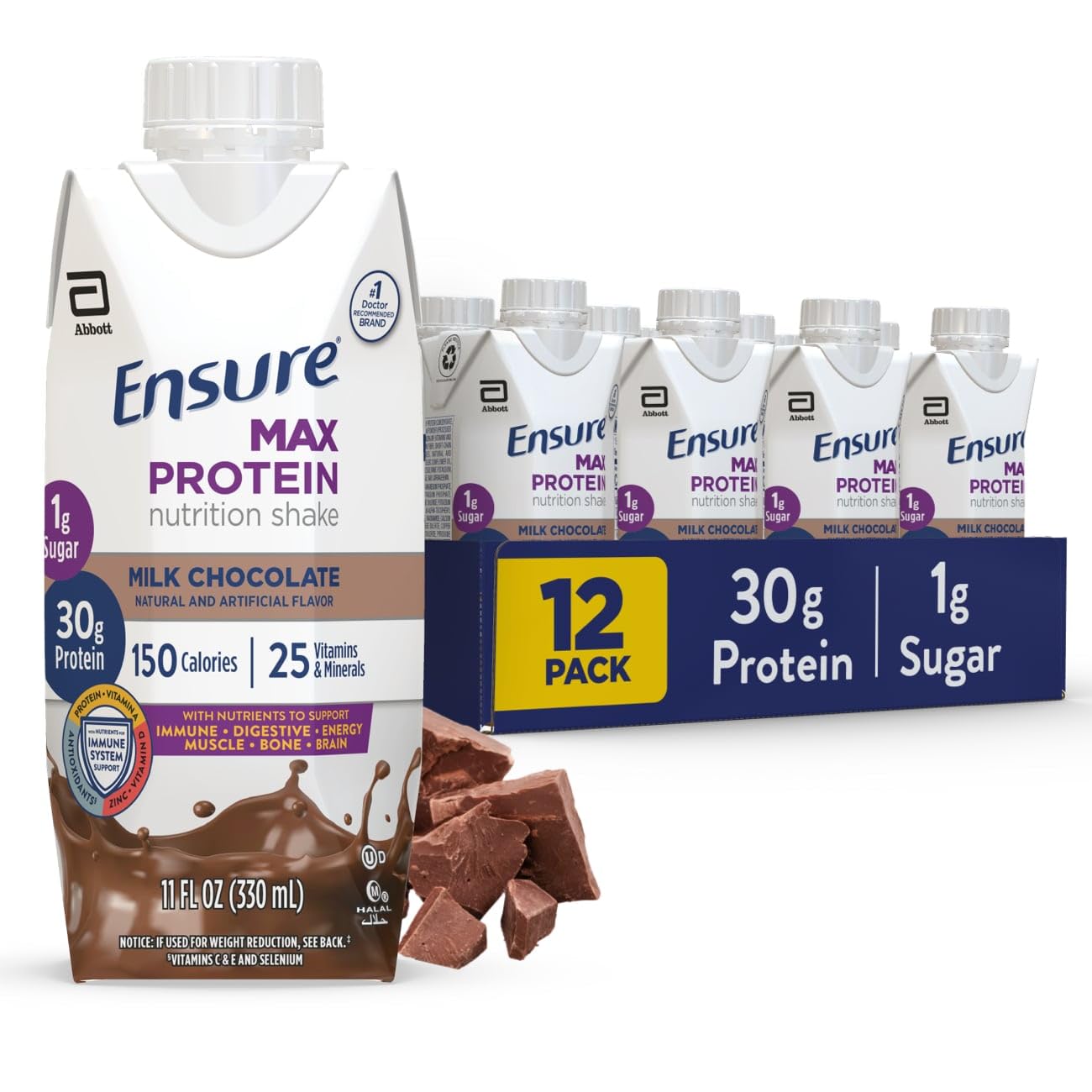Ensure Max Protein Milk Chocolate Shake, 30g High Protein, 12 Pack | 30g Protein