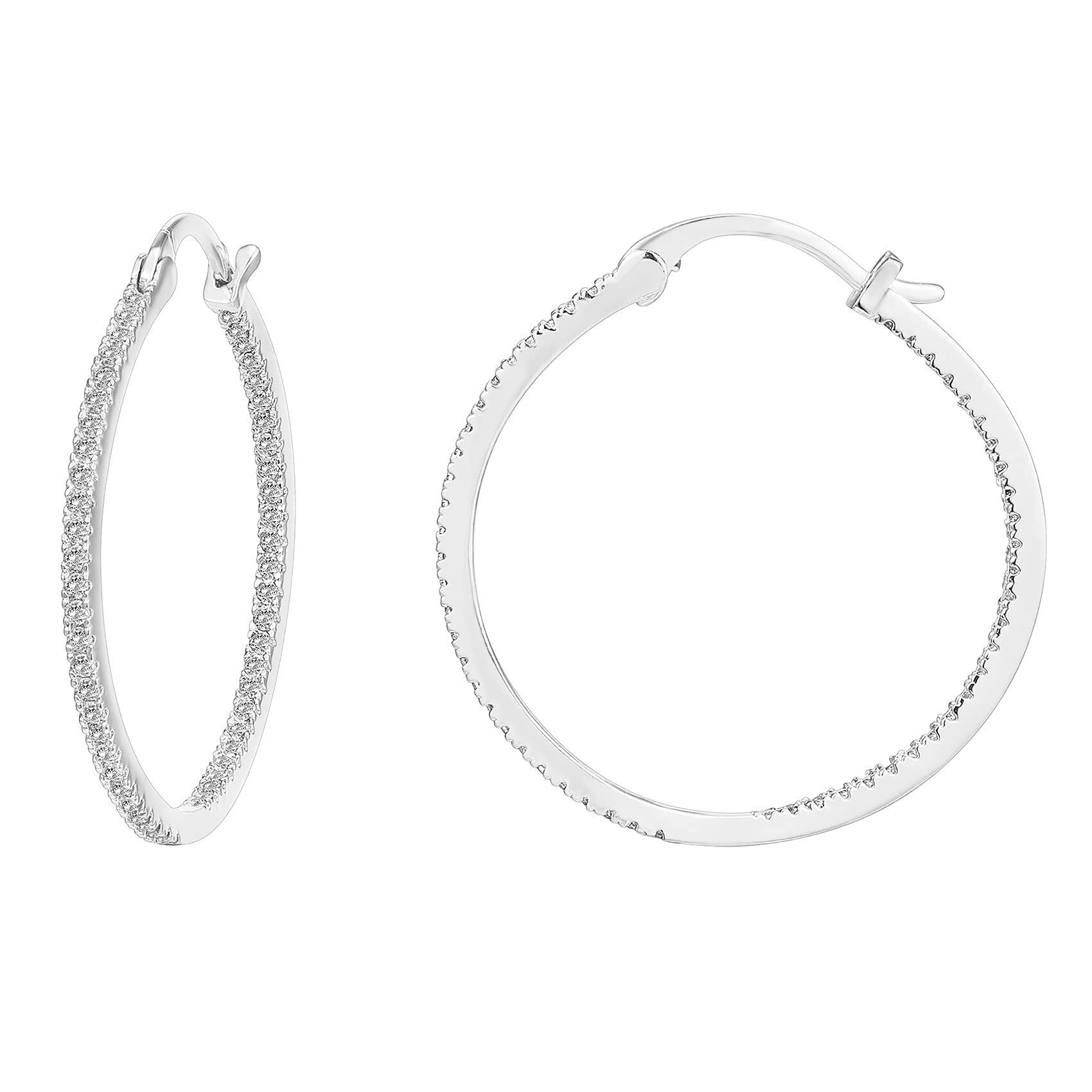 PAVOI 14K Gold Plated 925 Sterling Silver Post Cubic Zirconia Hoop Earrings