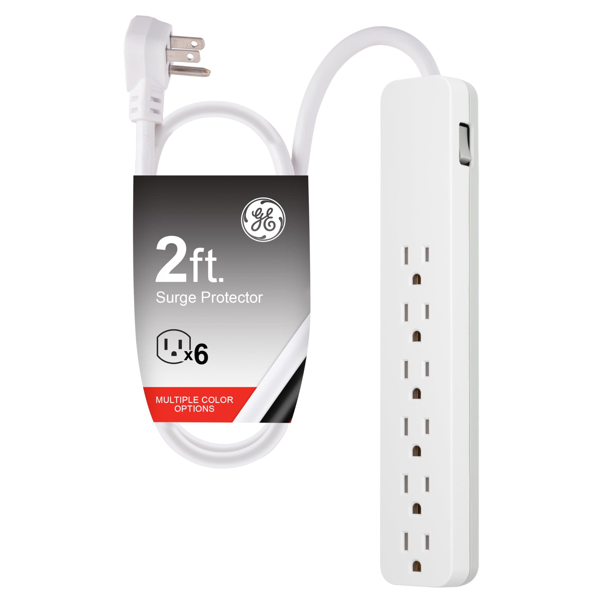 GE Surge Protector Power Strip, 2 Ft Extension Cord, 6 Outlet Extender | 620 Jou