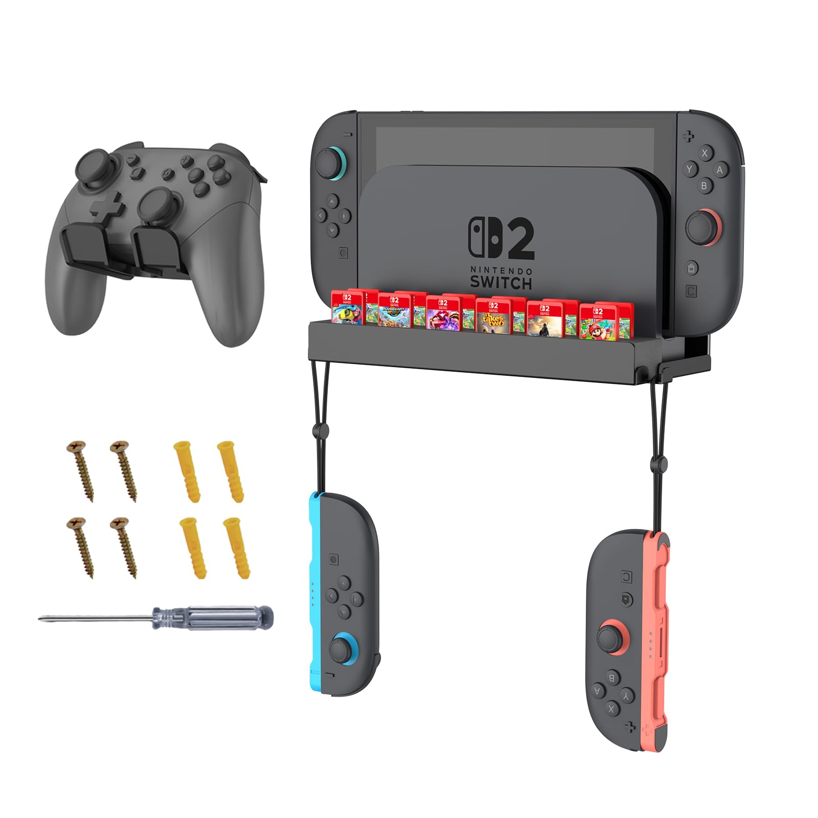 Fintie Metal Wall Mount for Nintendo Switch 2 | 1 Controller Holder, 12 Game Car