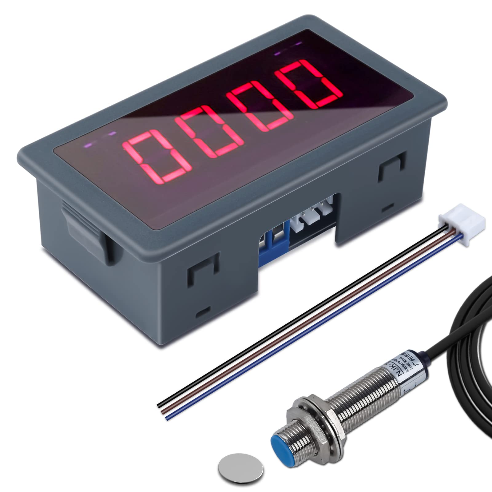ICSTATION AC 110V-230V LED Tachometer, 4 Digital Red Motor Tachometer RPM Speed 