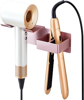 Hair Dryer Holder Wall No Drilling Straightener Holder Hair Dryer Holder, Metal Hair Dryer and Straightener Holder, Self-Adhesive Hair Dryer Holder, Hair Dryer Holder Wall for Bathroom Bedroom Hotel