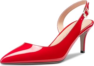 HDEUOLM Women's Needle Low Kitten Heel Pointed Toe Slip-on Slingback Pumps Cute Dress Classic 6.5 CM Heels