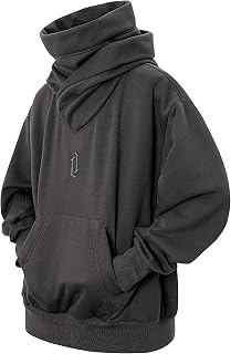 Men's Turtleneck Hoodie, Fleece-Lined, Large Size, Long Sleeve, Pullover, Sweatshirt, Casual, Street Style, Autumn, Winter Clothes