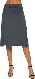 Women's Elegant Casual Elastic Midi Yoga Skirt Pleated Mid Waist Flared A-Line Skirt