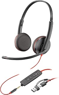 Poly Blackwire 3225 Wired Headset (Plantronics) - Noise-Canceling Mic – Stereo Design - Connect to PC/Mac/Mobile via USB-C, USB-A, or 3.5mm - Works w/Teams, Zoom - Amazon Exclusive