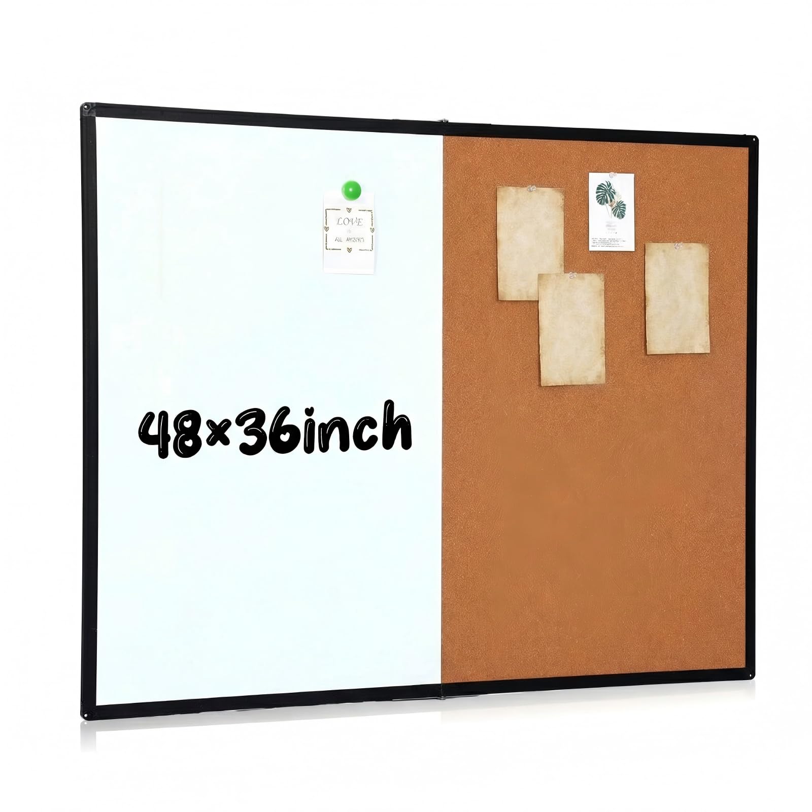 Maitys 48x36 Inch Magnetic Whiteboard and Cork Bulletin Board Combo, Foldable Wa