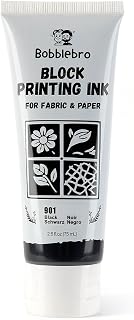 Bobblebro Fabric Block Printing Ink, Black, 2.6 oz, for Fabric &amp; Paper | Rich Opaque Color, No Heat Setting Required, Smooth Application for Linocut, Stamp Making, Textiles, Paper &amp; DIY Projects