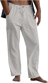 Men's Linen Trousers, Summer Long Casual Pants VDD673