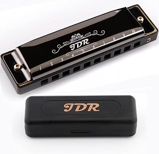 JDR Harmonica C, Harp 10-Hole Diatonic Armonica for Adults Kids Beginners | Black, Mouth Organ with Carrying Case, Clean Cloth, Manual, For Teenagers Teacher Parents Students New Year Gift