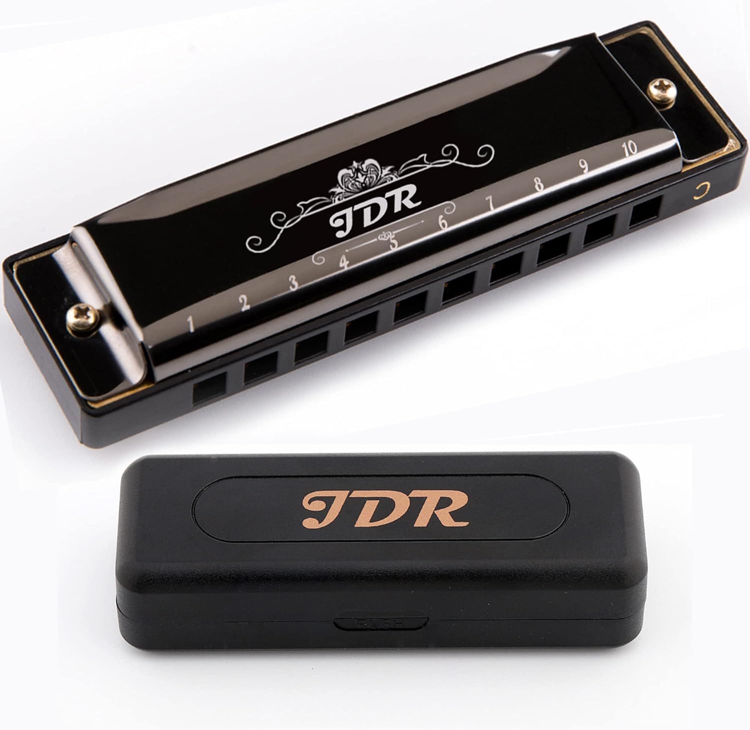 JDR Harmonica C, Harp 10-Hole Diatonic Armonica for Adults Kids Beginners | Blac