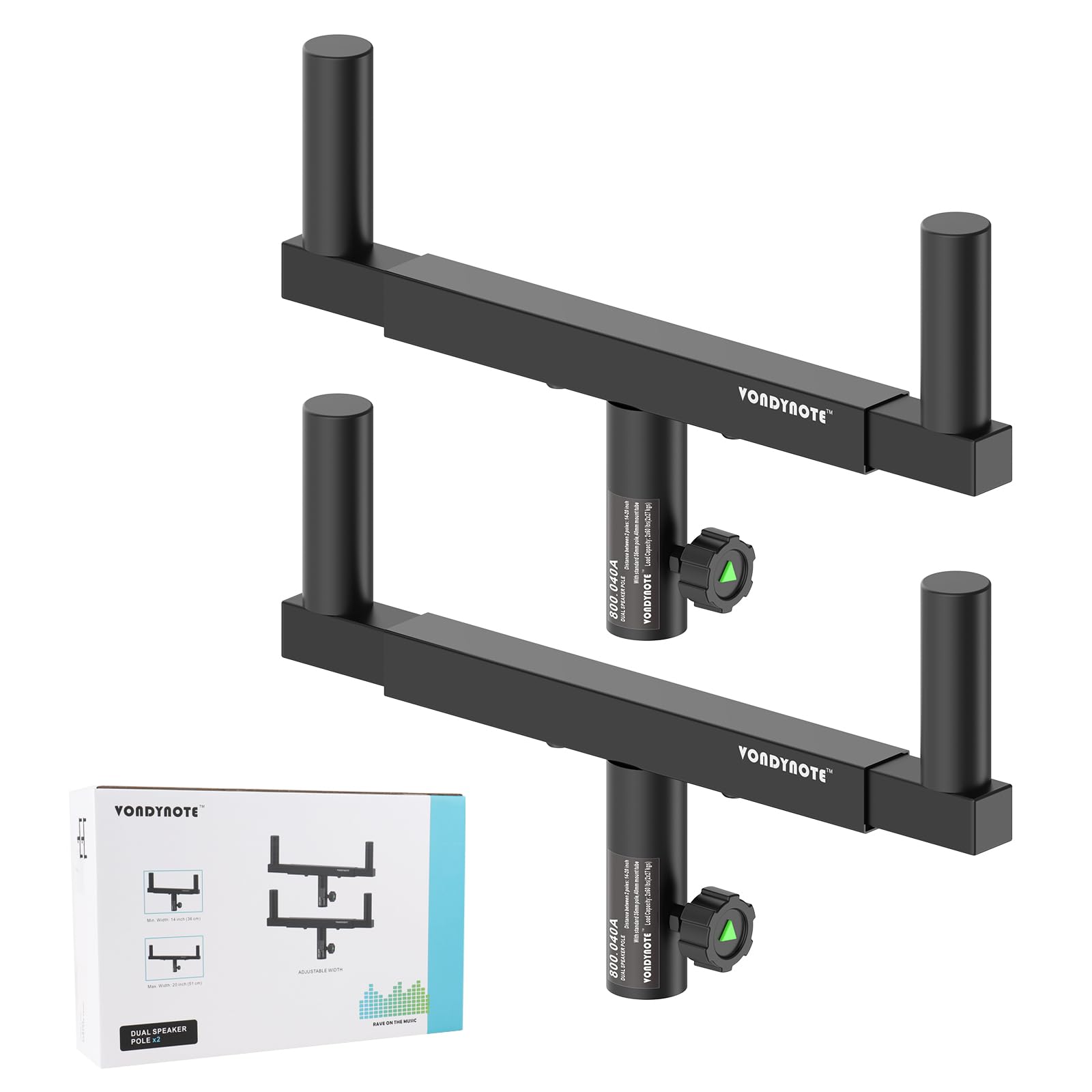 Vondynote Set of 2 Dual Speaker Mount Bar Speaker Pole Bracket Adjust Width | 35