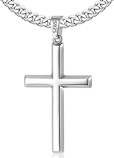 925 Sterling Silver Cross Necklace for Men, 18k Gold Plated Sterling Silver Cross Necklace with 5mm Durable Stainless Steel Cuban Link Chain for Men, 18 20 22 24 26 Inch