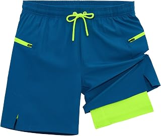 veepro Mens Running Shorts 2 in 1 Quick Dry Gym Workout Shorts Lightweight 7" Athletic Exercise Training Shorts with Compression Liner Zip Pocket