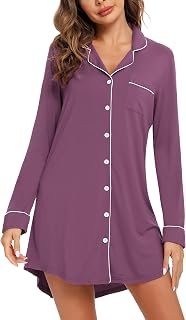 Anjue Long Sleeve Button Down Pajama Nightgowns for Women