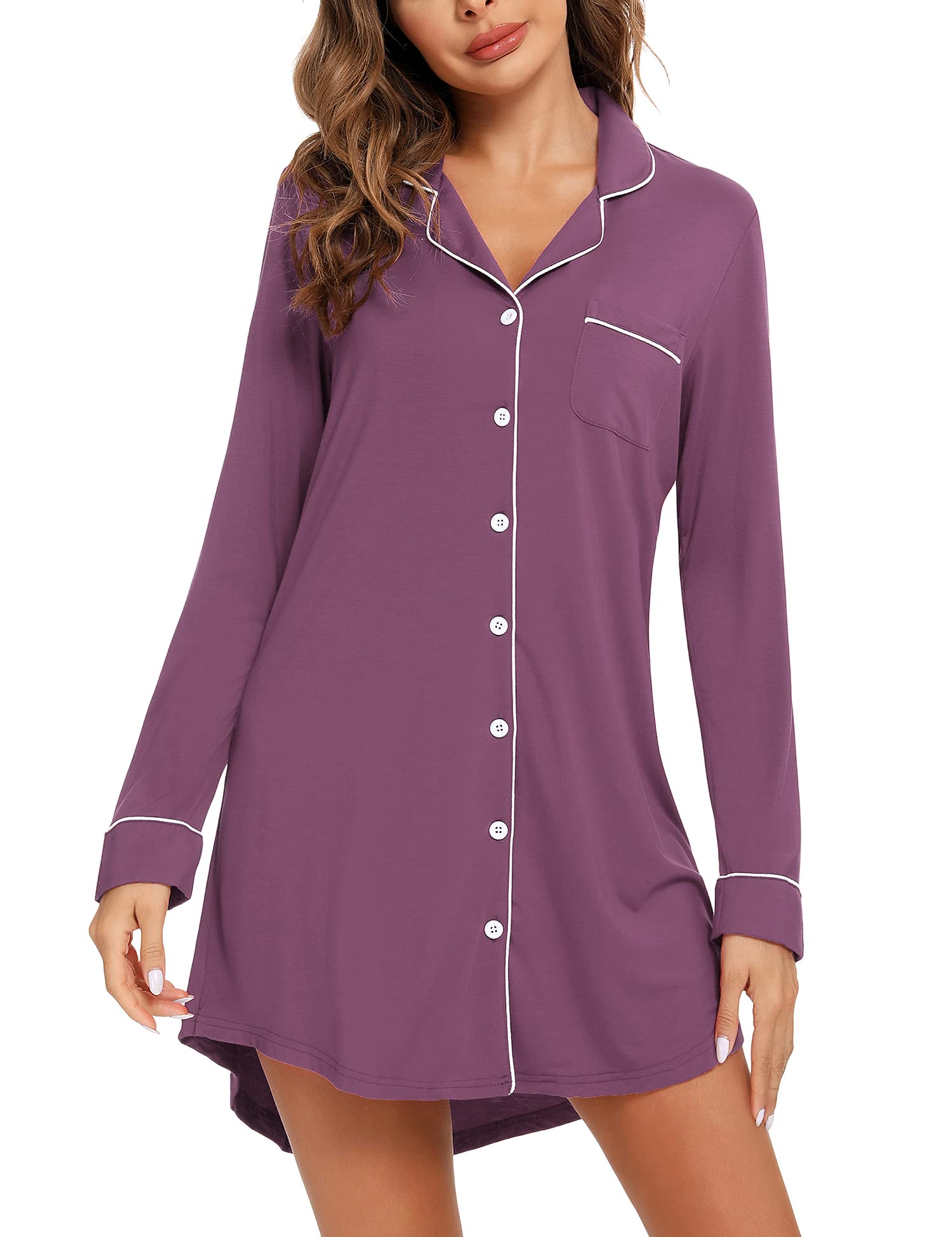 Anjue Long Sleeve Button Down Pajama Nightgowns for Women