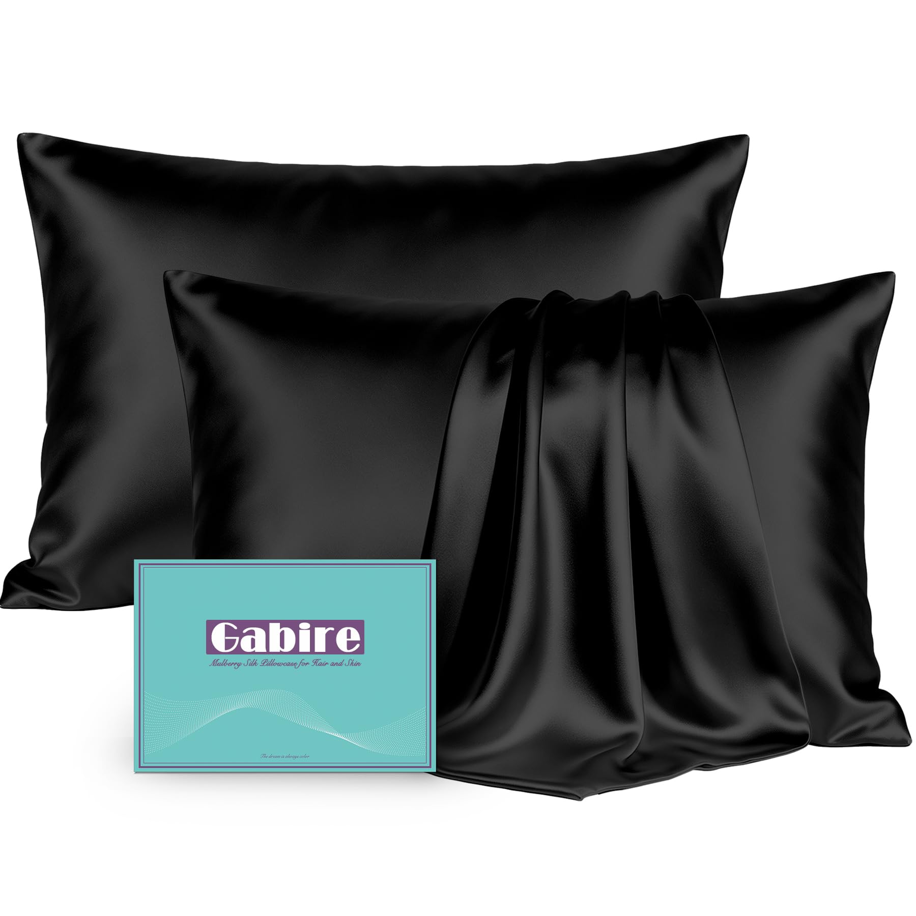 Gabire Mulberry Silk Pillow Cases Set of 2, Both Sides Real Silk Pillowcase for 