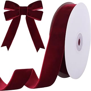 Tsorode 10 Yards Burgundy Velvet Ribbon for Christmas Tree, 1 Inch | Burgundy Velvet Christmas Ribbon for Gift Wrapping,Dark Red Ribbon for Bows,Gift,Wreath,Tree Ornaments Christmas Decorations