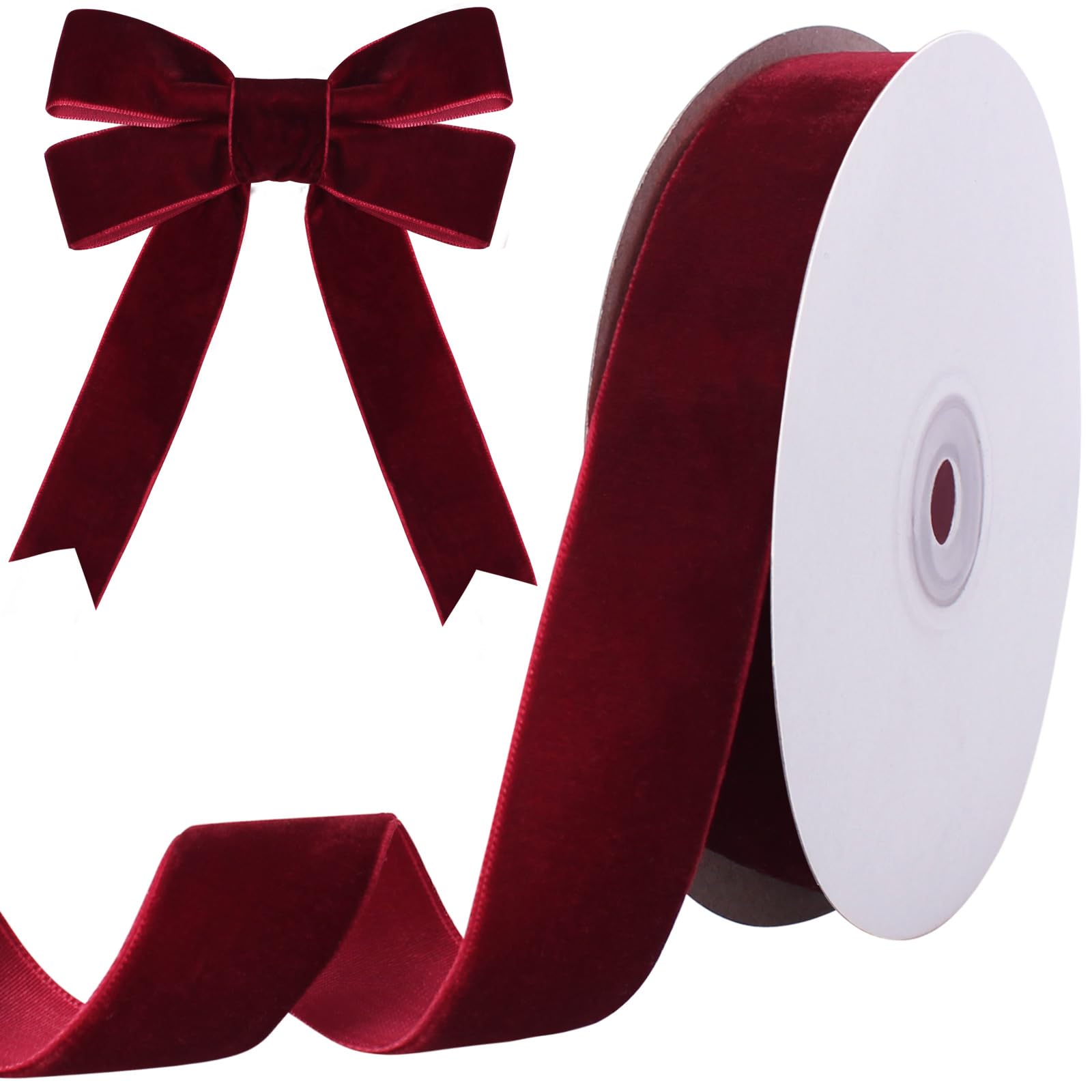 Tsorode 10 Yards Burgundy Velvet Ribbon for Christmas Tree, 1 Inch | Burgundy Ve