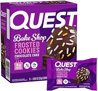 Quest Frosted Cookie, Protein Cookie, Chocolate Cake, 8/box | Less Than 1g Sugar, 5g Protein, 1g Net Carbs, Gluten Free, Soft & Chewy, 8ct Box of Individually Wrapped 0.88oz Cookies