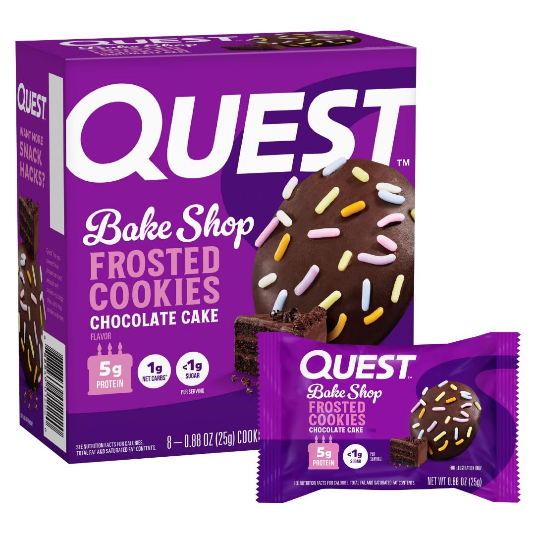 Quest Frosted Cookie, Protein Cookie, Chocolate Cake, 8/box | Less Than 1g Sugar