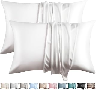 Silk Pillow Cases 2 Pack Queen Size Mulberry Silk Pillowcase for Hair and Skin Highest Grade 6A Silk Soft Breathable Cooling with Hidden Zipper Set of 2, White