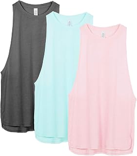 icyzone Sports Top, Women's Loose Breathable Fitness Shirt, Muscle Tank Top, Sports Tops, Pack of 3