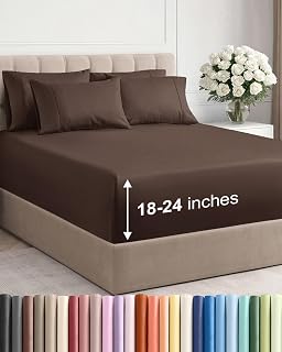 Extra Deep Queen Sheet Set - 6 Piece Breathable and Cooling Sheets - Brown