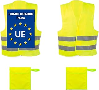 Deliex delicias de Extremadura Pack of 2 Yellow Reflective Vests and 2 Sleeves - One Size - DGT Approved Vest - ISO Certified