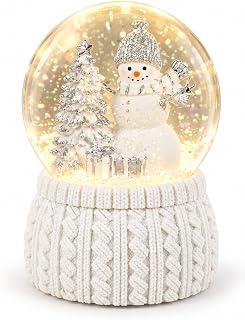 MUMTOP Snowman Christmas Snow Globe Music Box, Water Globe with LED Lights | Color-Changing Snowman Globe With 8 Christmas Songs, 2 Modes, Shake-To-Snow Glitter, Resin Base And 3 AAA Battery Power