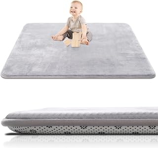 SEPARO Thick Baby Play Mat for Floor,50x50 Playpen Mat,Non-Slip,Grey | Ultra Soft Support&amp;Plush Feel Playmat for Baby,Tummy Time Foam Mats,Cushioned for Infant,Kids and Toddler Crawling,Easy Care