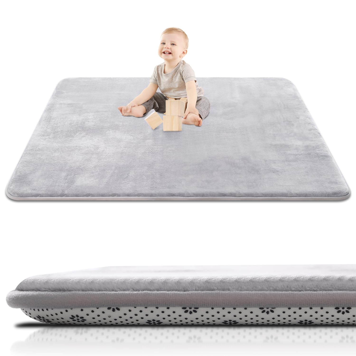 SEPARO Thick Baby Play Mat for Floor,50x50 Playpen Mat,Non-Slip,Grey | Ultra Sof